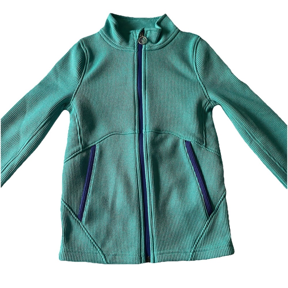 Spyder Full Zip Sweater Jacket Kids S 7/8 Teal Green Waffle Knit Fleece‎ Lined